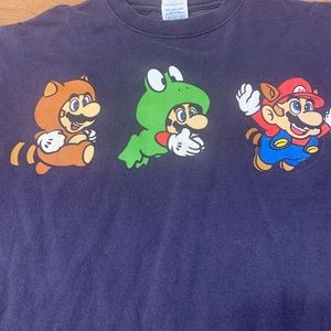 Vintage Super Mario Bros. 3 Flying Raccoon Tail Video Game Blue Tee Size M